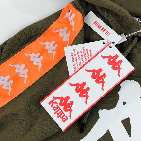 Kappa 222 Banda Hurtado 2 Men 3XL Olive Green Orange Hoodie Sweatshirt Logo Tape - Picture 7 of 12